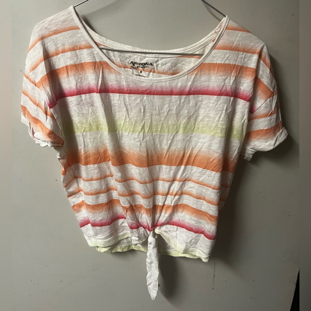 Arizona Jean Company Women's Multicolor Striped Tie-Front Tee